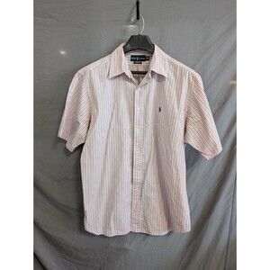 Ralph Lauren Shirt Classic Fit Mens XL Pink Button Down Short Sleeve Stripes